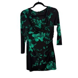 Lauren Ralph Lauren Black Green Floral Faux Wrap Dress Office Career Womens 6